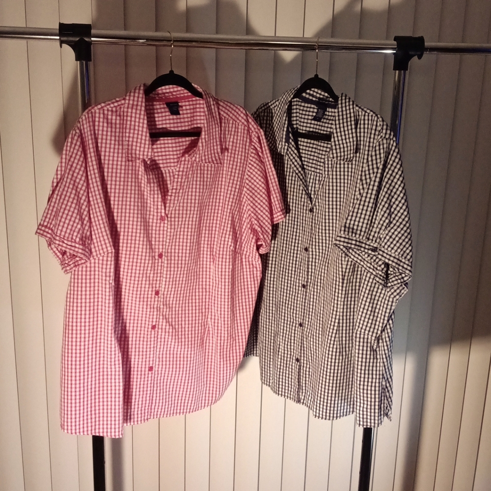 Red and White & Blue and White Blouse w/Button Buttons.
